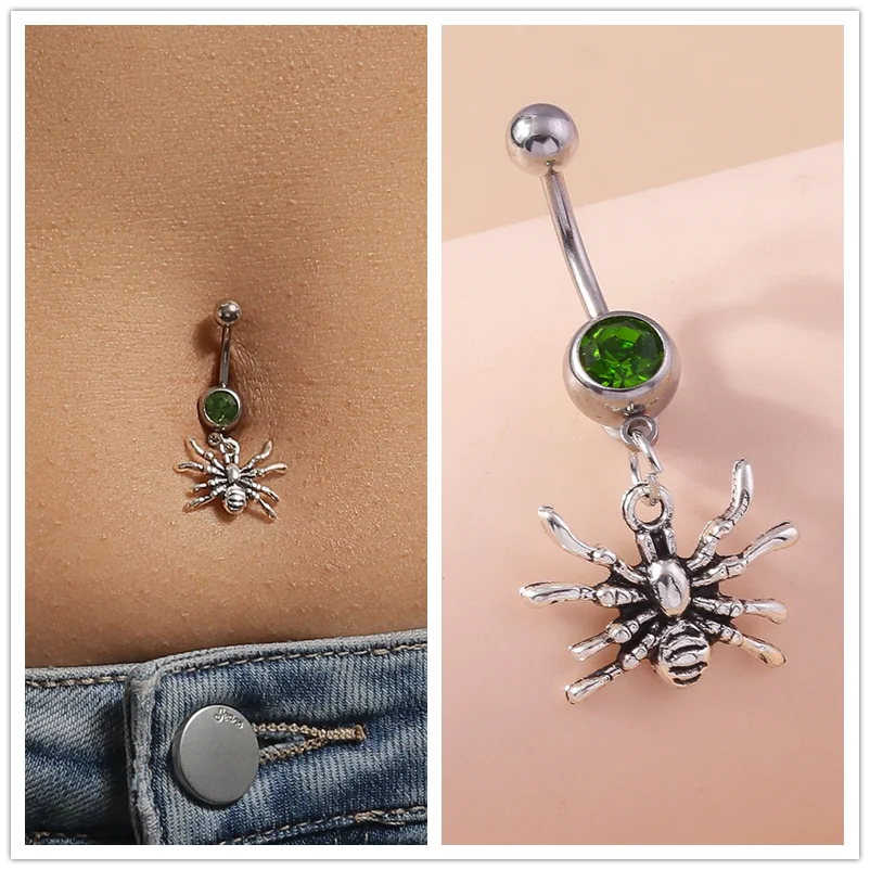 Aihua Halloween Schädel Skelett Nabel Ring Chirurgenstahl Gothic Halloween Spinne Bauchnabel Ring Piercing Ombligo Körperschmuck – Detail 4