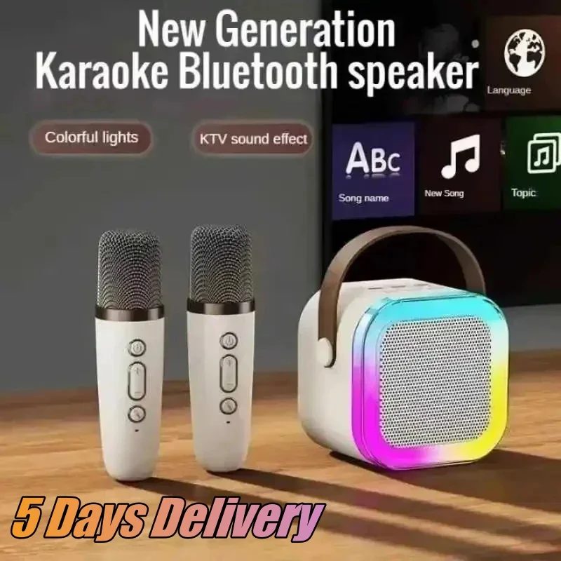 K12 Bluetooth Karaoke Machine Portable  5.3 PA Speaker System with 1-2 Wireless Microphones Home Family Singing Children's Gifts