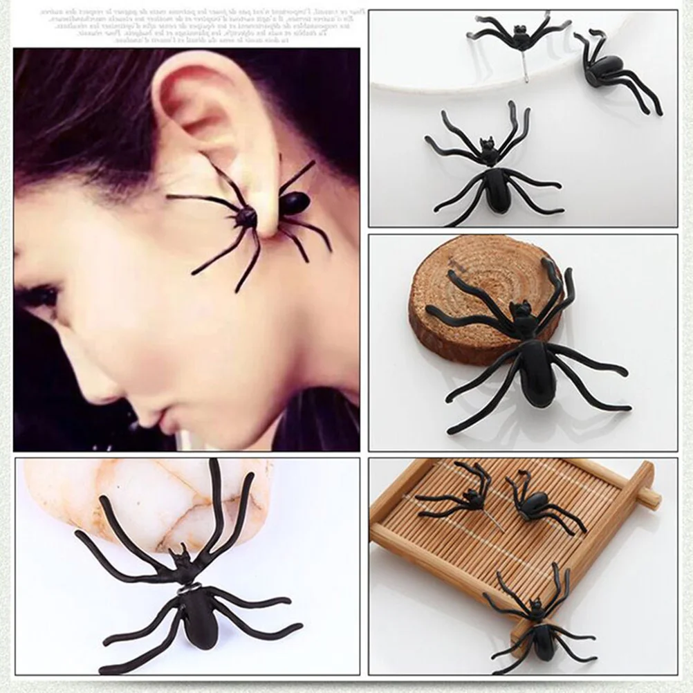 12 Pcs Funny Earrings Creative Stud for Halloween Alternative Spider Black Punk