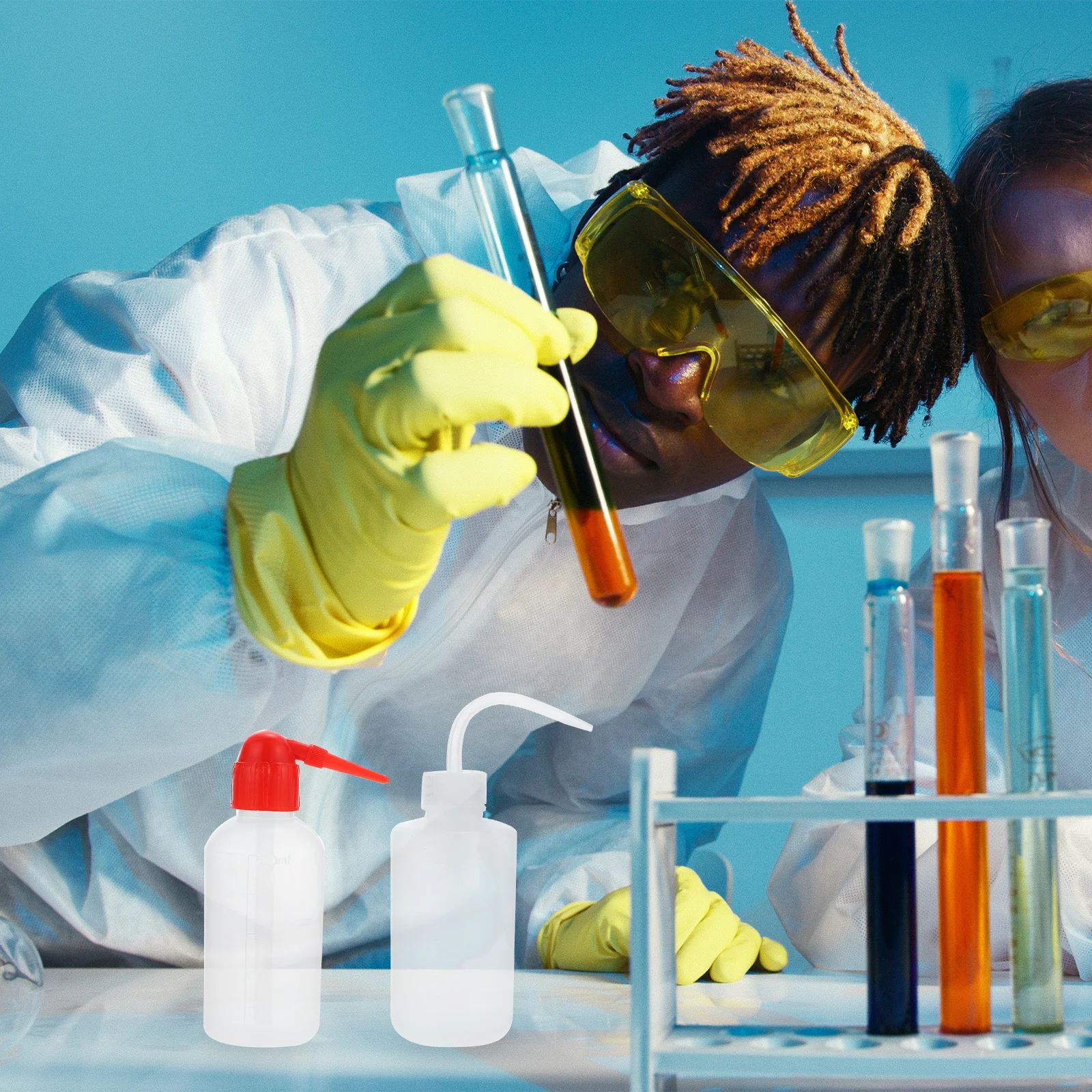 

4Pcs Elbow Wash Bottle Plastic Squeeze Bottles Durable Laboratory Cleaning Bottle Narrow Mouth Scale Design Safety Bottles