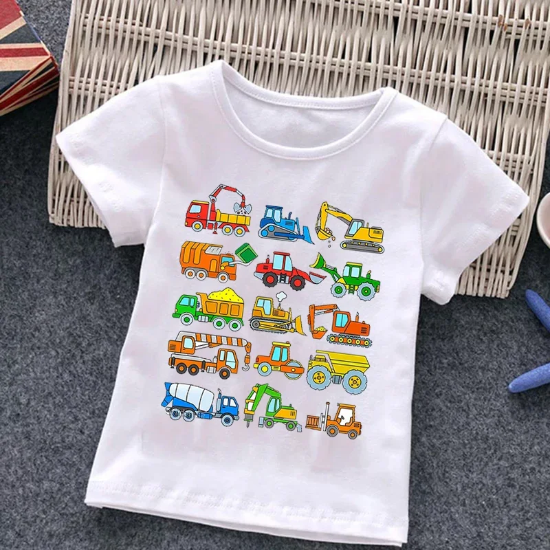 Firetruck Firefighter Kids Clothes Short-sleeved T-shirts Children Sweatshirt Cartoon Cartoon car excavator Boys Girls Clothing