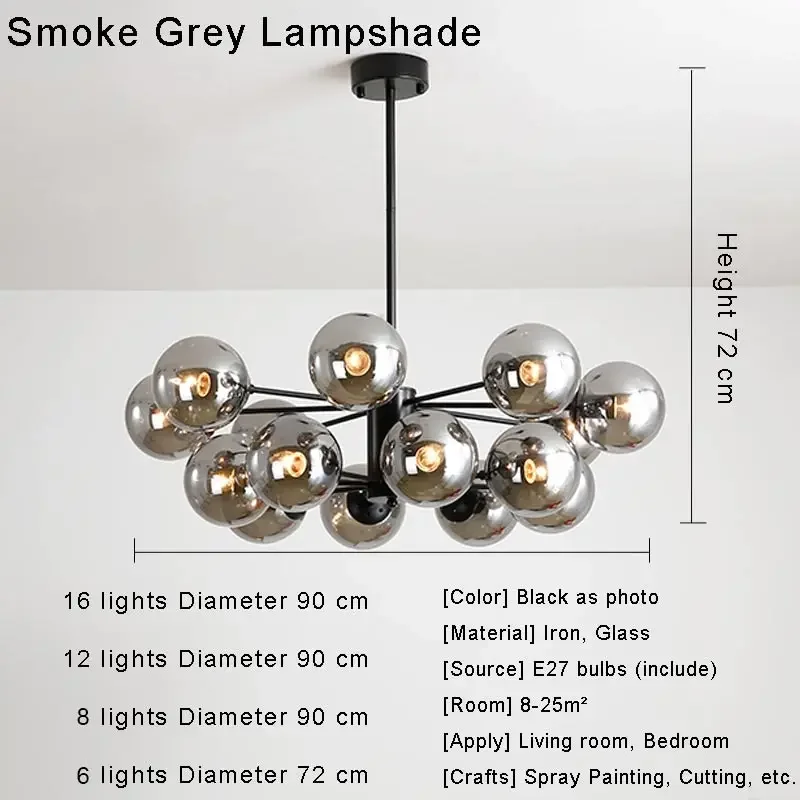 NONE 2025 Wohnzimmer Kronleuchter Nordic Led Lampe Moderne Hängende Leuchte Schlafzimmer Küche Esszimmer Wohnkultur Glanz Schwarz 3