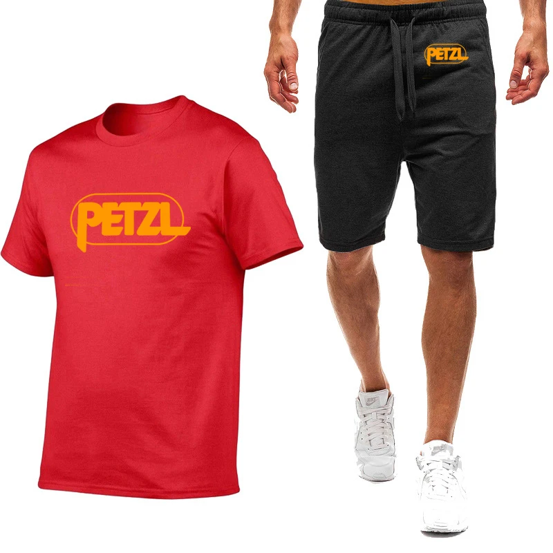 

2025 Summer Man's PETZL Life Wall Climbing Logo Print Simple Leisure Popular Short Sleeve T-shirt+Breathable Sports Pants Suits