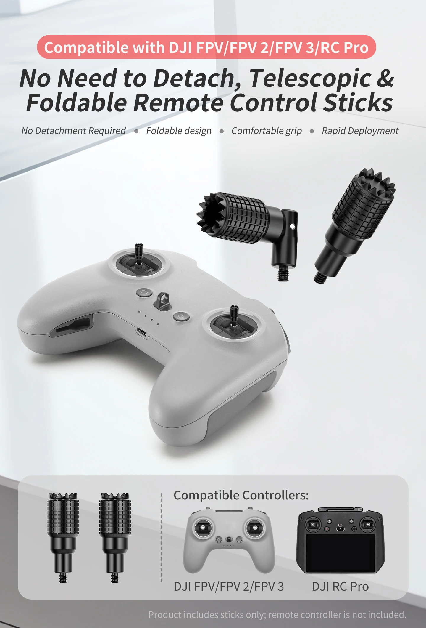 Faltbarer, rutschfester Daumen-Rocker-Joystick für DJI RC/RC 2/RC N1/RC N2/RC Pro Pro2 Fernbedienung, Aluminium-Drohnen-Steuerstäbe – Detail 10
