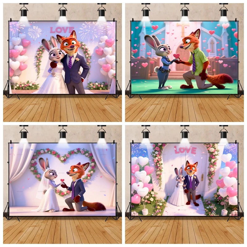 

Disney Zootopia Judy Nick Kid's Birthday Party Background Room Decoration Baby Shower Backdrop Photography Studio Banner Props