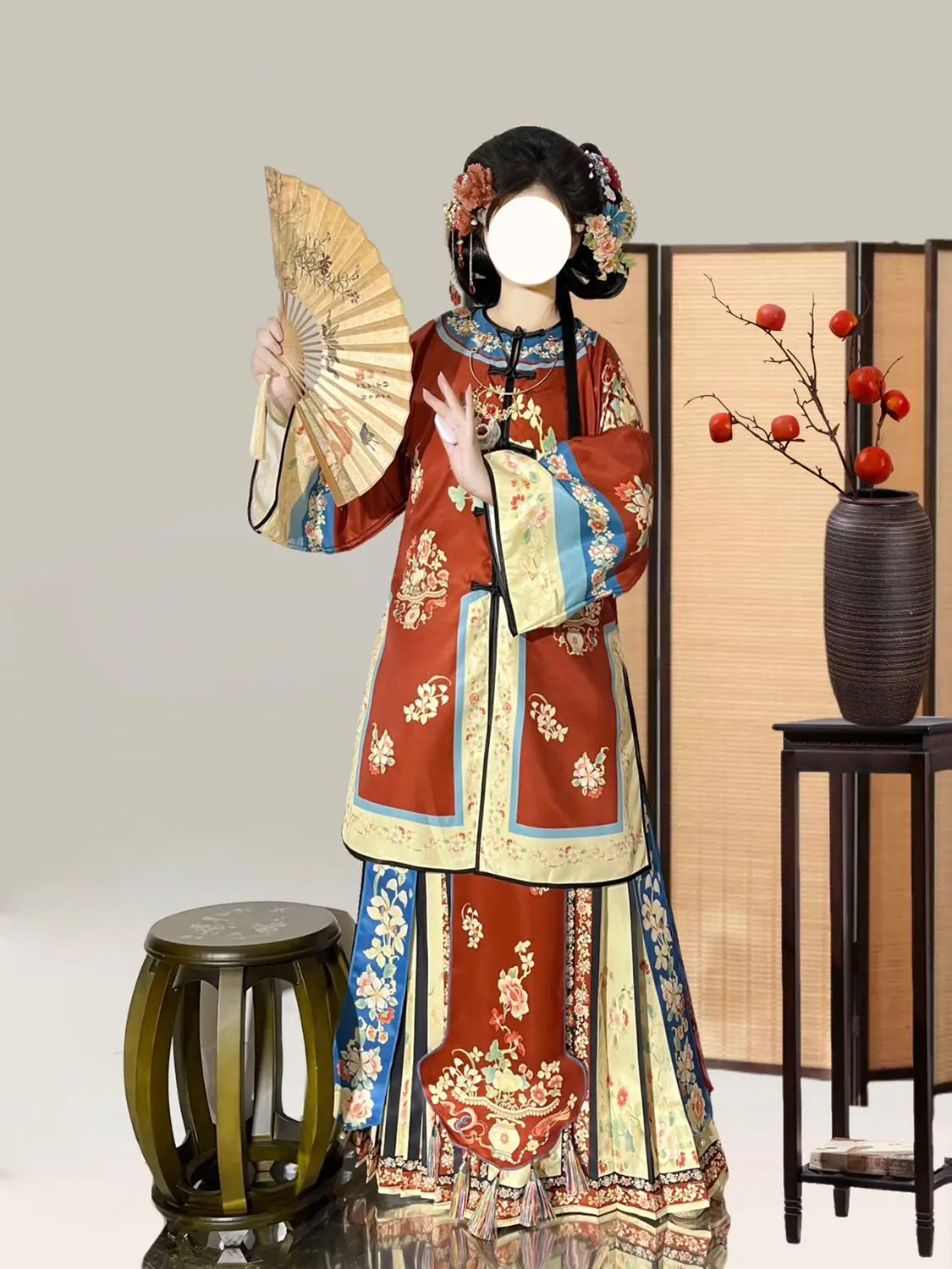 Hanfu Women's Horse Face Skirt Full Set Chinese Double Breasted Round Neck Oriental Style Vintage Qing Dynasty Hanfu Dress Set