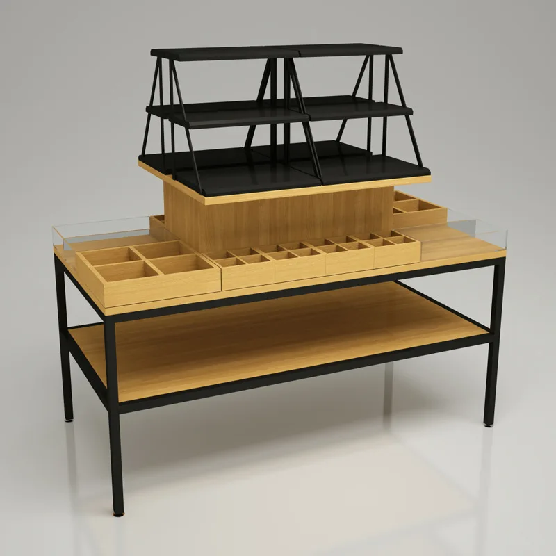 custom.New Style Metal Wood Light Duty 5 Shelves Cosmetic Display Cabinet Makeup Counter Stacking Shelves Supermark