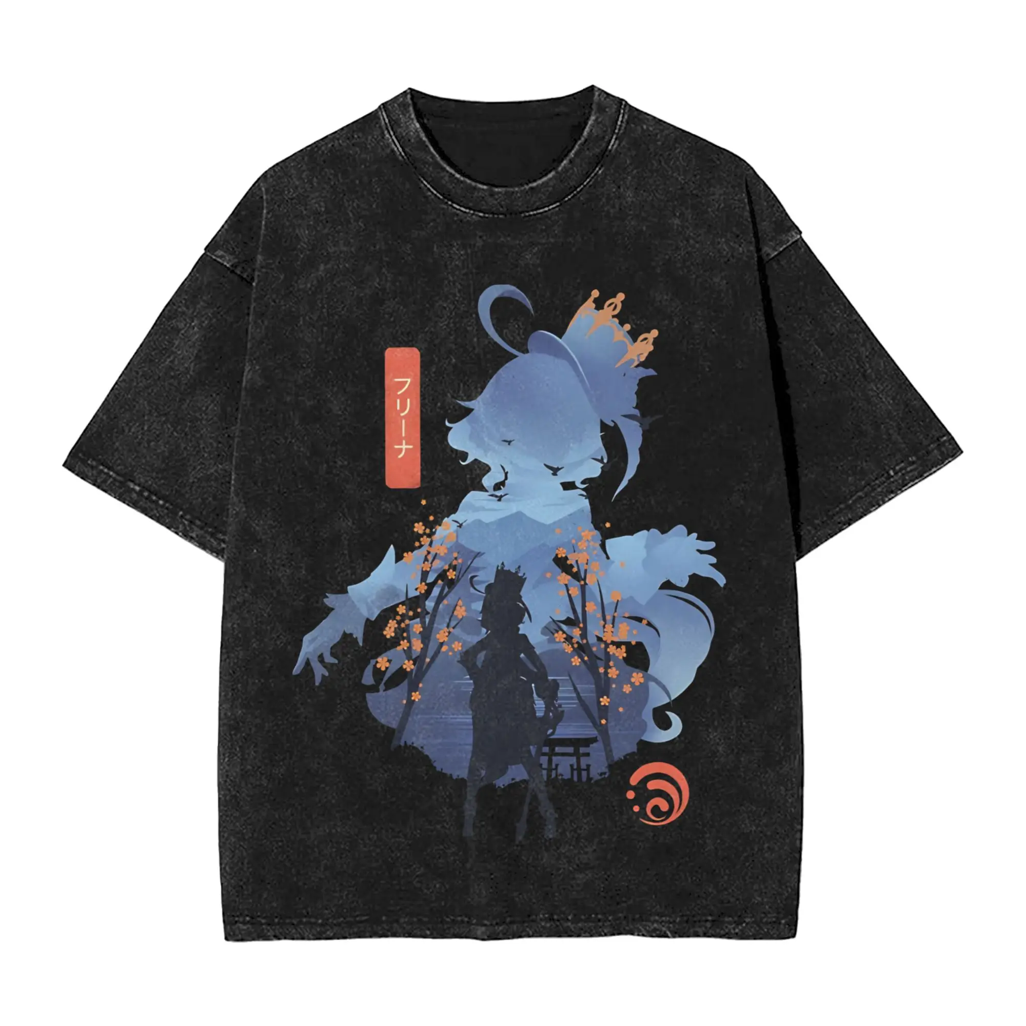 Washed T Shirt Furina Hip Hop Vintage T-Shirts Harajuku Genshin Impact Game Streetwear Cotton Summer Tops Tees Men Women