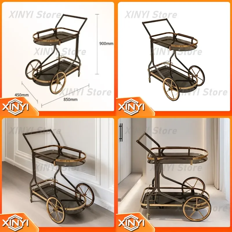 Light Luxury Movable Dim Sum Cart Food Delivery Trolley Push Cart for Hotel Restaurant Bakery for Source Factory