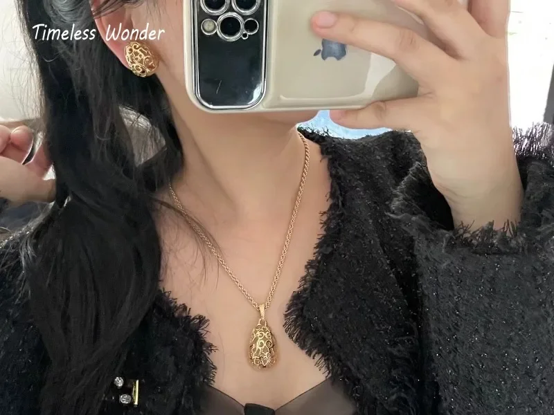 Timeless Wonder Retro Brass Geo Charm Chains Necklaces for Women Designer Jewelry Goth Runway Luxury Rare Top Simple Set 4526