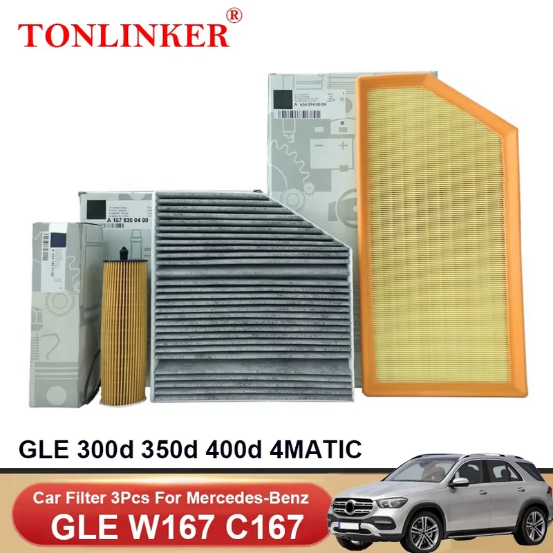 TONLINKER Cabin Air Filter Oil Filter For Mercedes Benz GLE W167 C167 2019-2022 GLE 350d 300d 400d 4MATIC Sport Car Accessories