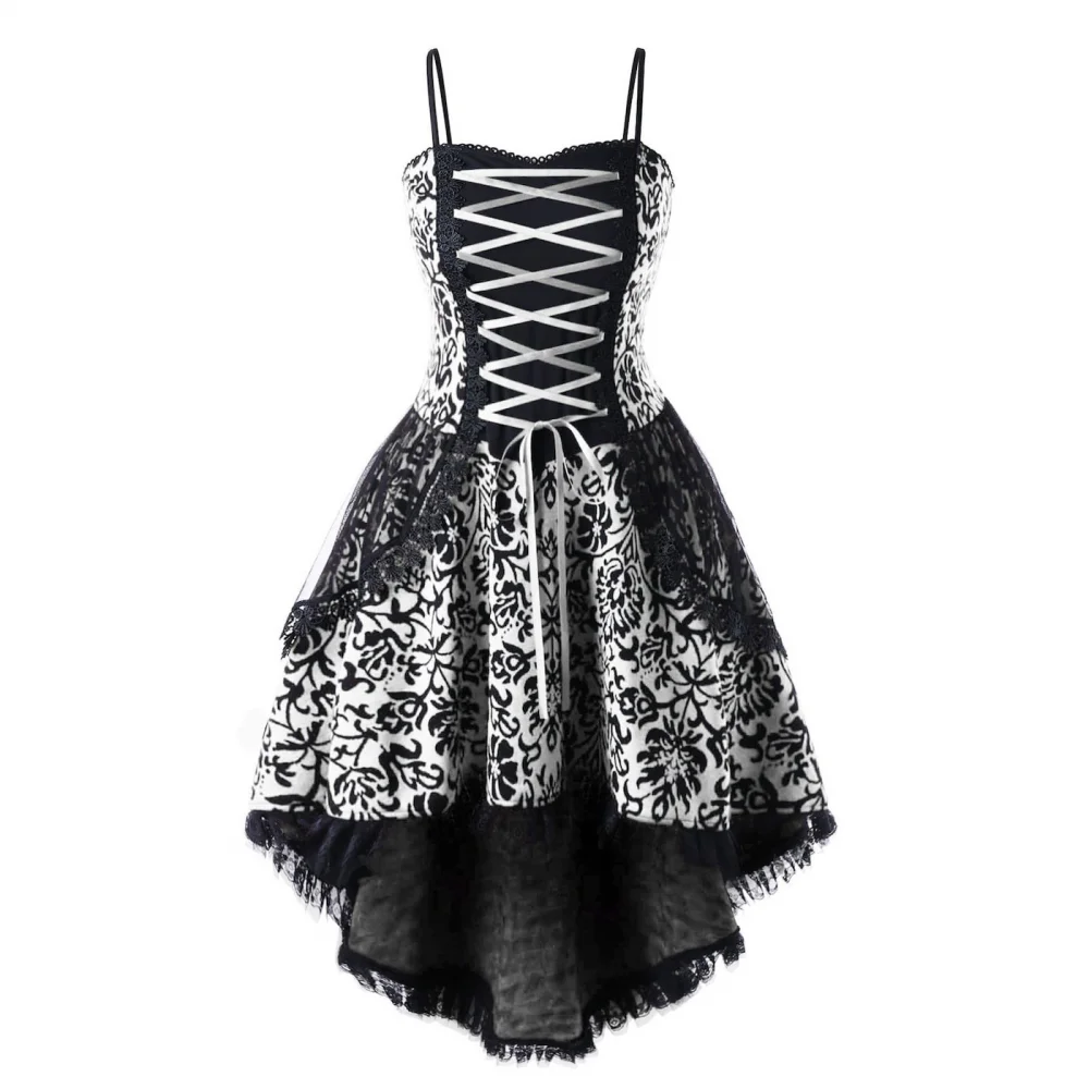 

Womens Gothic Dress Victorian Medieval Renaissance Cosplay Costume Lace Up Dresses Sleeveless Steampunk Halloween