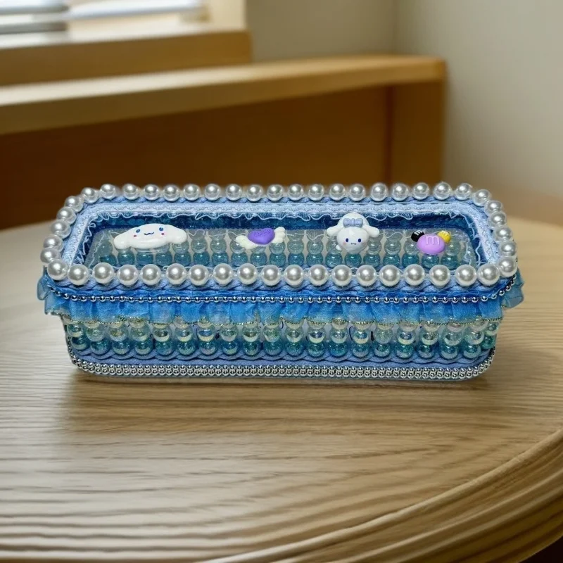 Kuromi hello kitty secchiello per cosmetici secchiello per penne scatola di immagazzinaggio frutta blu bambini ragazza pane blu fai da te scatola tessuta a mano regalo per gli amici
