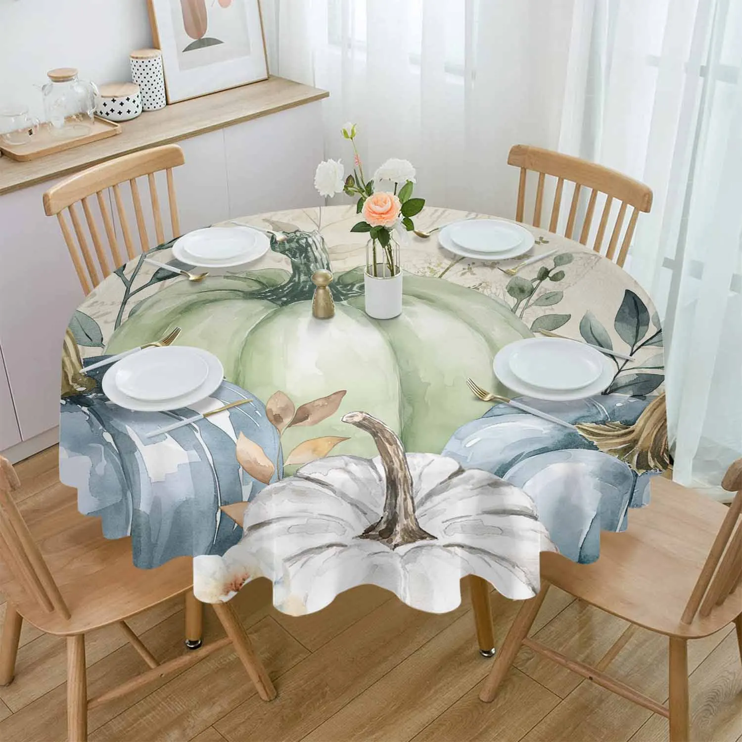 Thanksgiving Autumn Leaves Waterproof Tablecloth Tea Table Decoration Round Table Cover For Kitchen Wedding Home