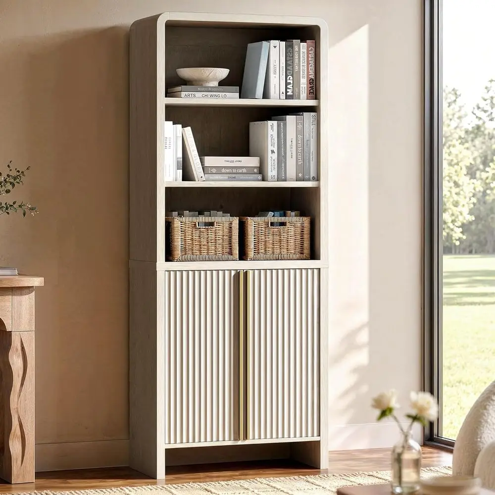 74.1 Tall 6-Tier Bookshelf with Thickened Shelves, Storage Cabinet for Living Room, Office, Bedroom in White Alder