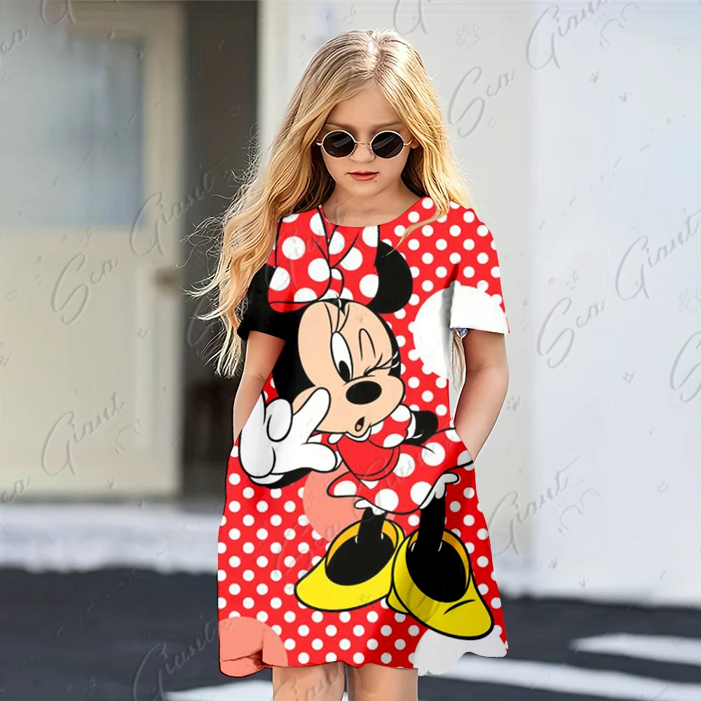 New Hellokitty & Minnie Mouse Print Children\'s Clothing Girls Summer Fashion Short Sleeve Dress Princess Cosplay Cute Sundress