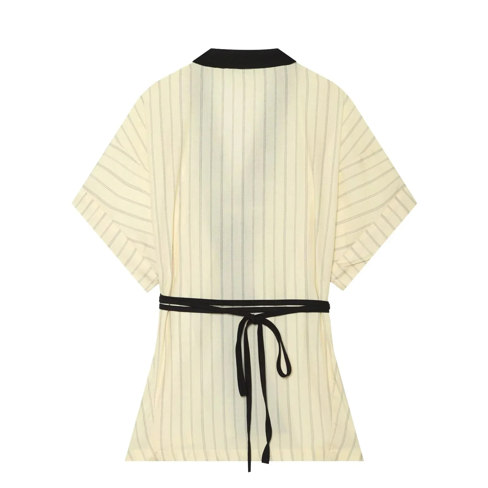 KONDALA Damen Eleganter Freizeitanzug Gestreifter Kontrastfarbener Kurzarm-Oberteil, Lange Hose 2026 Sommer Trendiges Urlaubs-Chic-Set – Detail 6