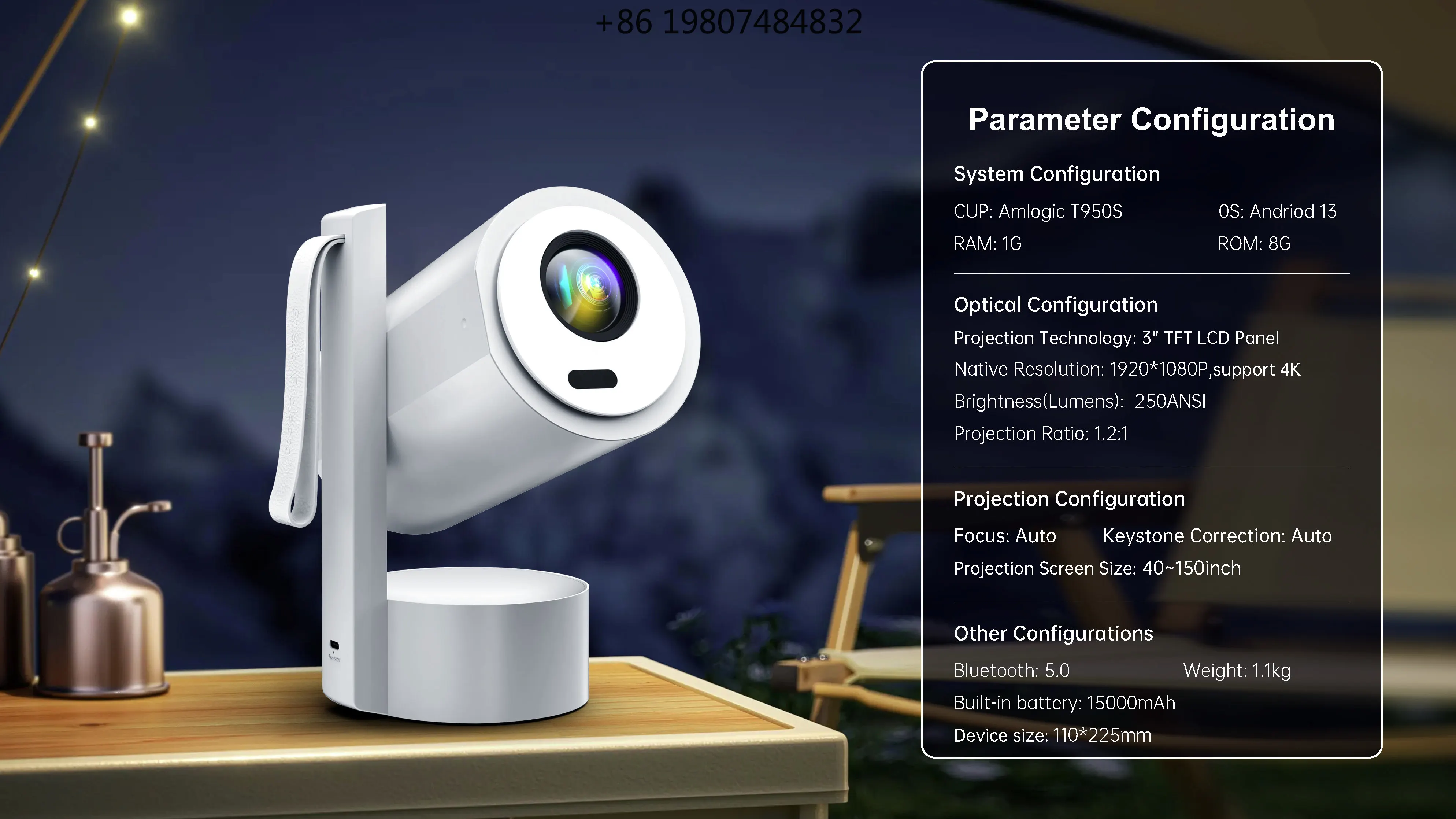 Smart Home Theater - Dahili Bataryalı Android 13 Medya BT5.0