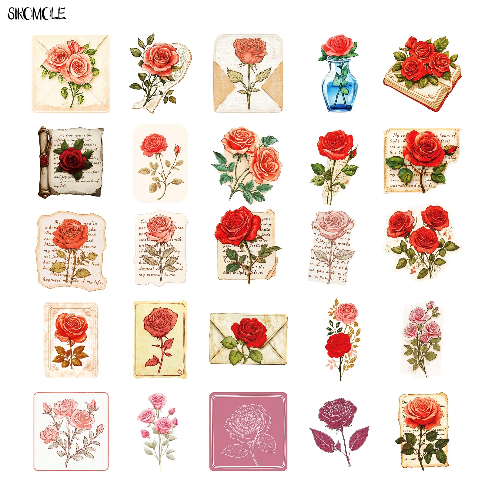 10/30/50PCS Vintage Rose Adesivi Estetici San Valentino Decalcomanie di Arte FAI DA TE Laptop Chitarra Skateboard Impermeabile Graffiti adesivo