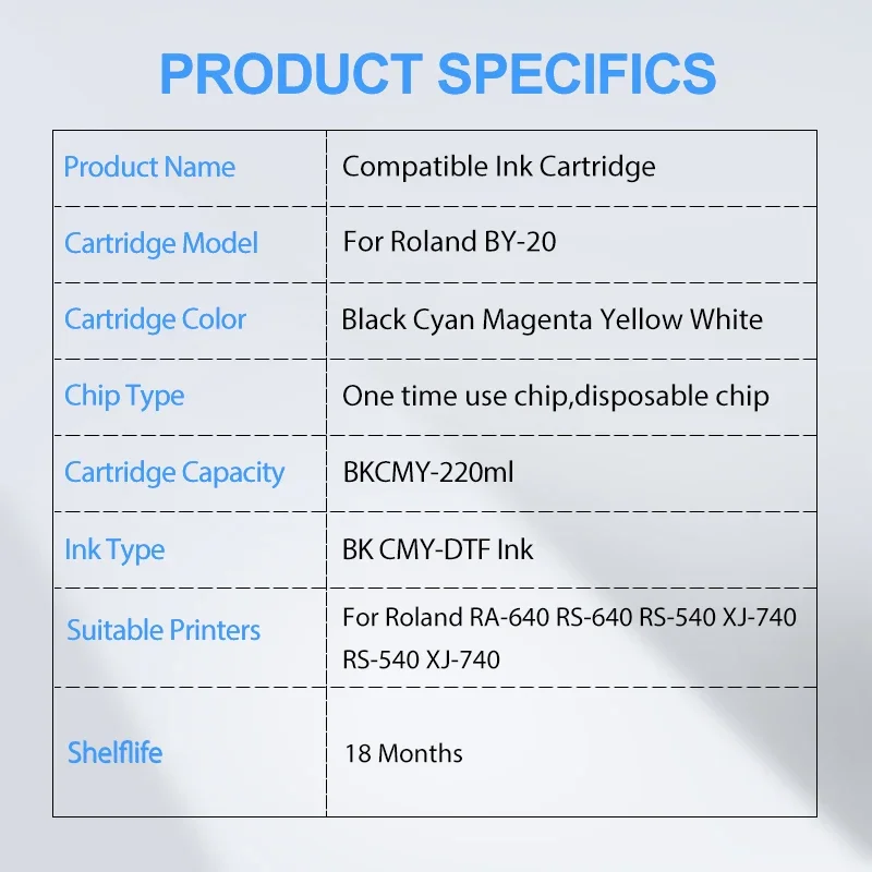 Imagem -02 - para Roland By20 By20 por 20 Cartucho de Tinta Compatível Dtf com Chip Único para Roland Ra640 Rs-640 Rs540 Xj740 Cores 220ml