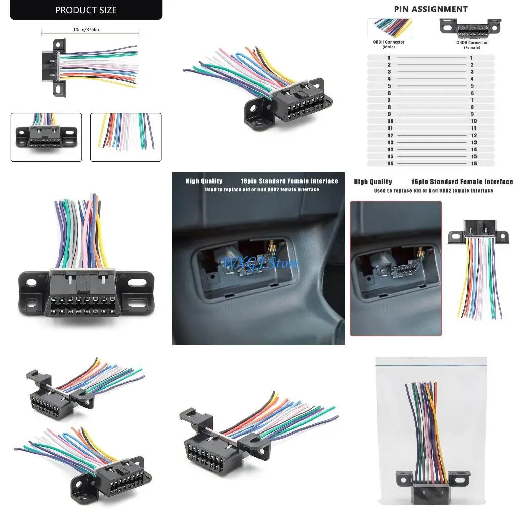 

37JE Universal 16 Pin J1962F OBD2 Female to Male DIY Fixed Harness Adapter 10cm