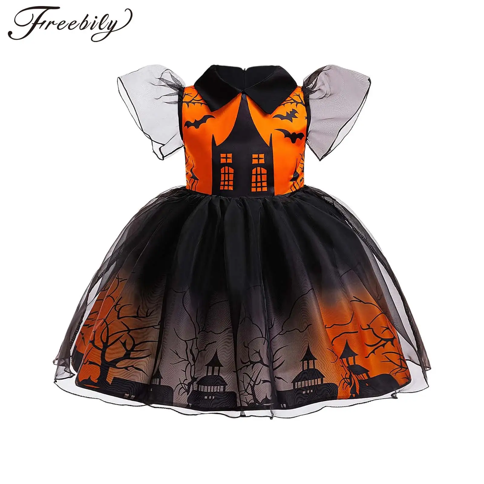 Disfraz de Halloween para niñas, disfraz de bruja y calabaza, vestido de princesa con tutú de malla estampado para sesión de fotos, fiesta temática, actuación de Carnaval