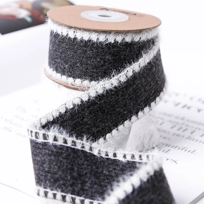 Thick Knit Mink Wool Stripe Ribbon Headwear Crafts Hair Bows Clips Collar Tie Sewing Accessories Winter Woven Trim 40mm 25mm