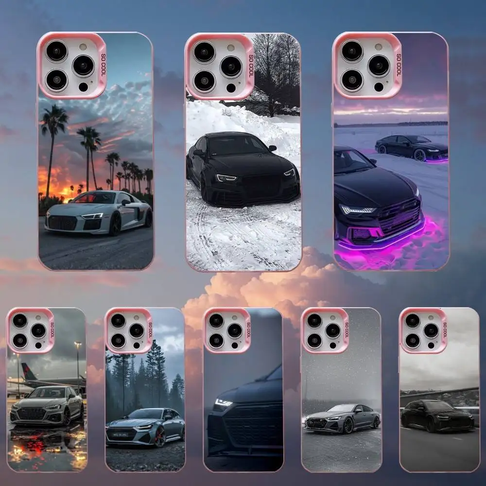 

Black cool A-Audi White Phone Case For iPhone 16,15,14,13,12,11,Mini,Pro,SE,MAX Pink Matte Silicone Cover