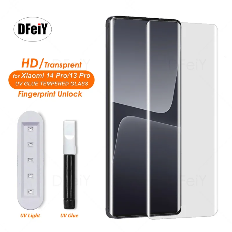 

DFeiY UV Glass for Xiaomi 14 Pro Full Coverage UV Screen Protector for xiaomi 13 pro Tempered Glass Film