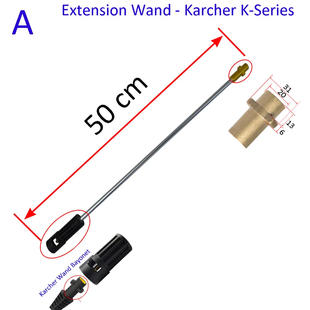 High Pressure Washer Extension Lance 50CM Car Washer Gun Lance Extension Wand Spear Tube M22& 1/4'' Quick Connection for Karcher