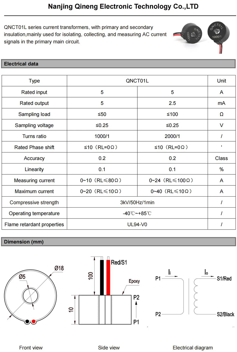 Mikrostrom-Transformator PCB 1000 1,5A 5mA 10A 10mA 20A 20mA 100A 50mA 2000 1,5A 2,5mA 10A 5mA 50A 25mA CT Stromsensor – Detail 5