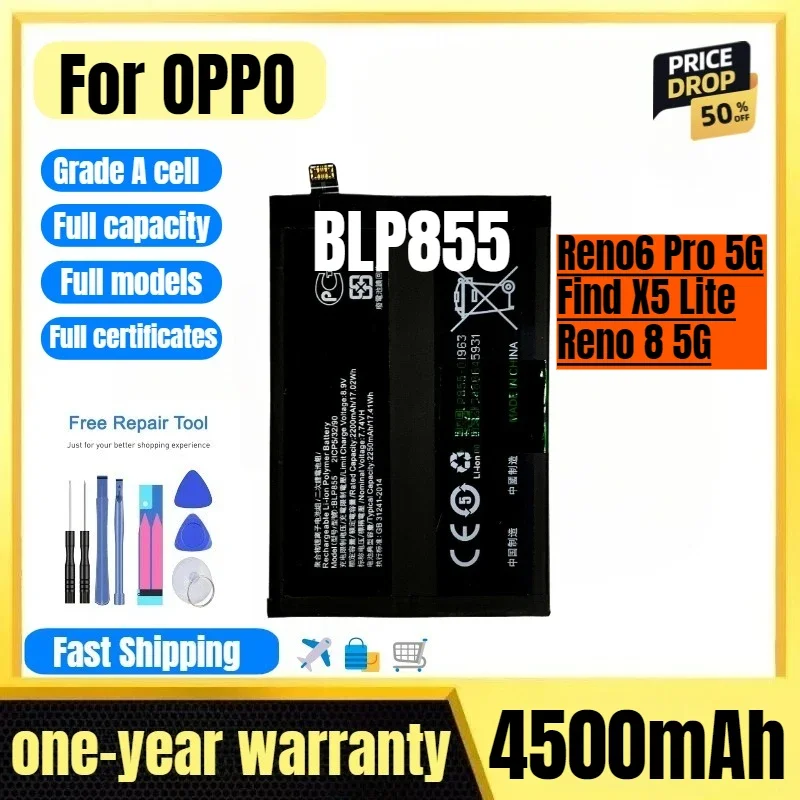 BLP855 for OPPO Reno6 Pro 5G/Find X5 Lite/Reno 8 5G Phone Battery High Quality High Capacity Replacement Bateria Grade A Cell