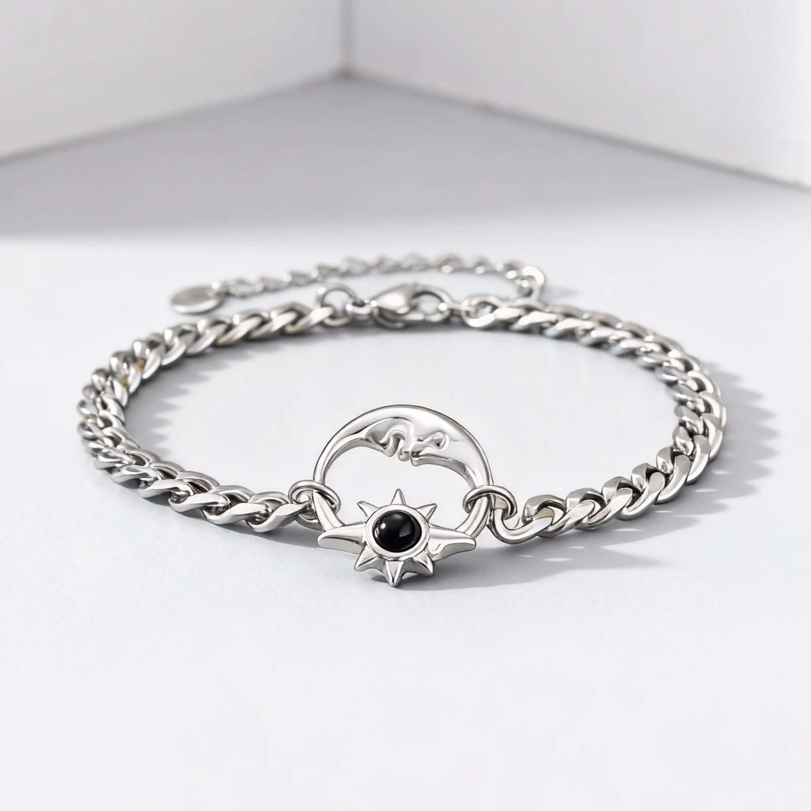 Stainless Steel Chain Sun Moon Bracelet For Men Boys Teen Punk Cool Link Wristband Gifts Boyfriend Husband Dad