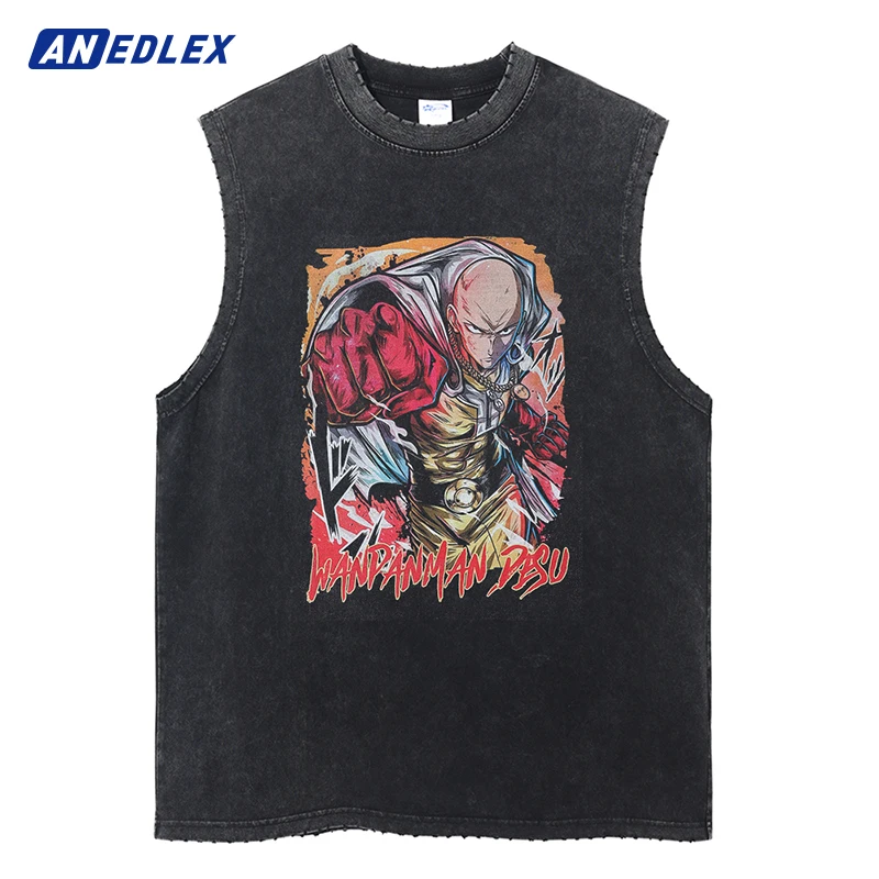 

Japanese Anime Graphic Vest Streetwear Hip Hop Mens Tank Tops Casual Sleeveless Tops Shirt Vintage Cotton Vest Black Harajuku