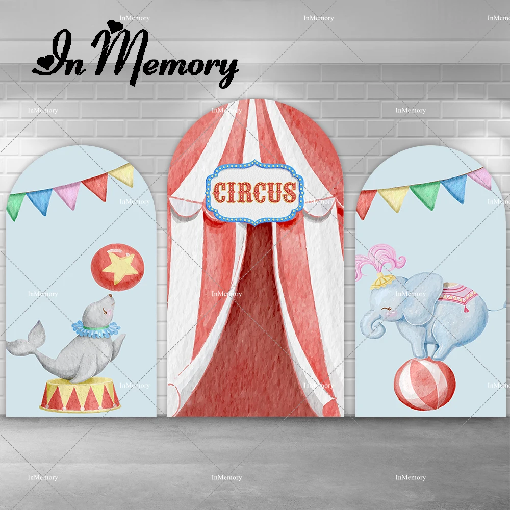 

Circus Theme Baby Shower Kids 1st Birthday Party Arch Backdrop Cover Bunting Tent Elephant Chiara Backgrounds