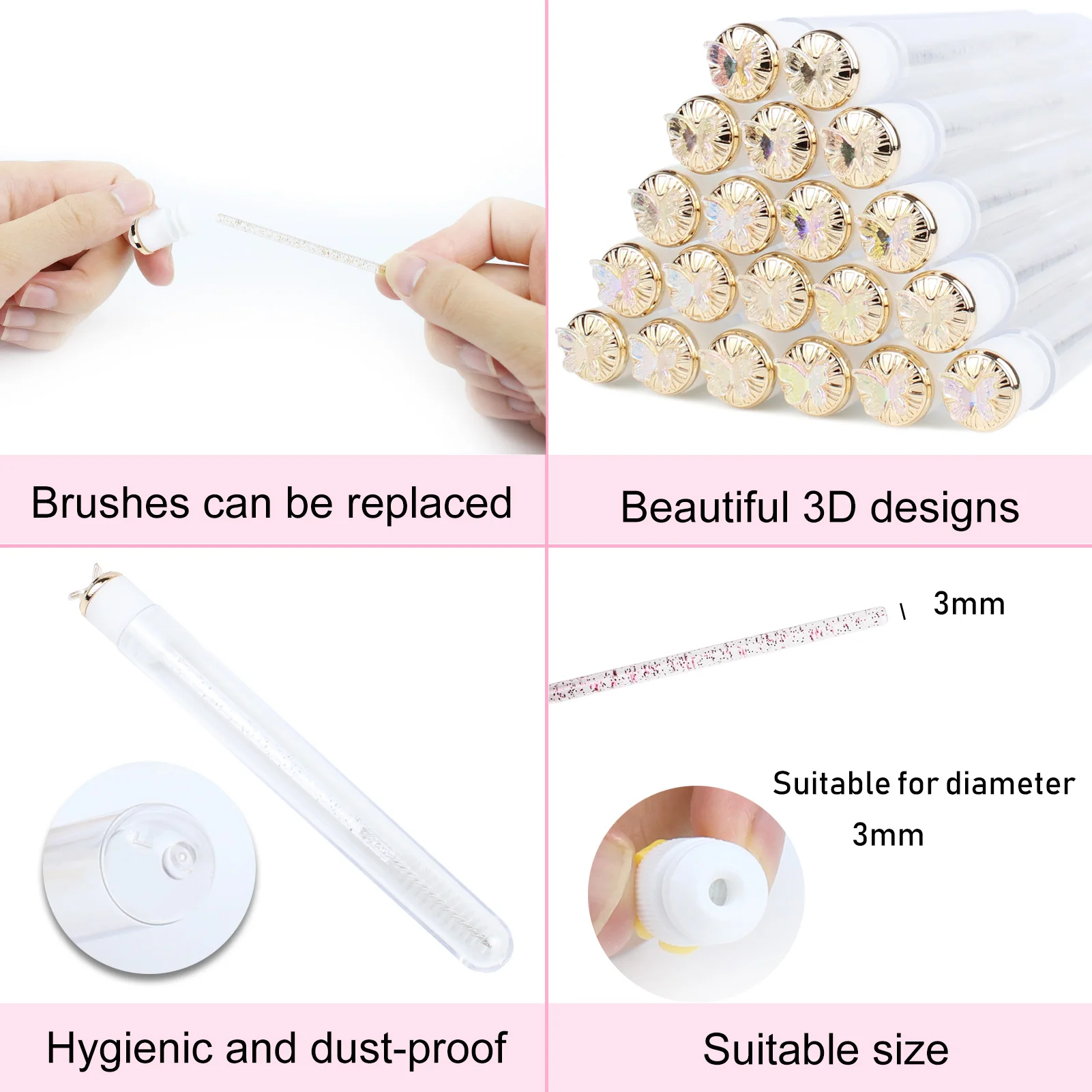 20pcs Mascara Wands Tube Reusable Lash Spoolies Pear Diamond Tube Eyelash Brush Tubes Spoolies Lash Extension Brushes Applicator