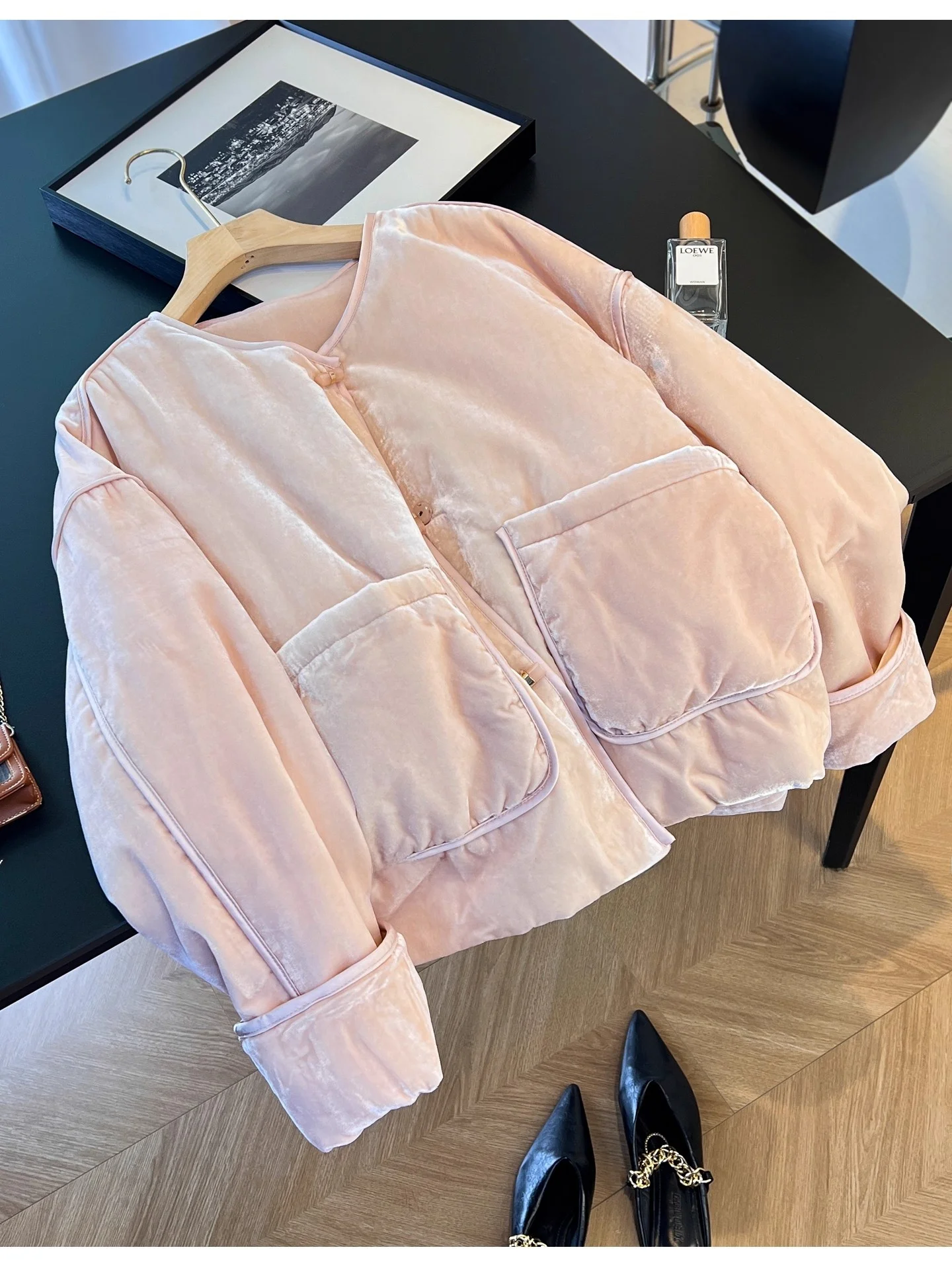 

New Chinese Sle Velvet Cotton Jaet ort Outerwear Women's Loose Thiened Winter Warm High-End Feelings Cotton Top