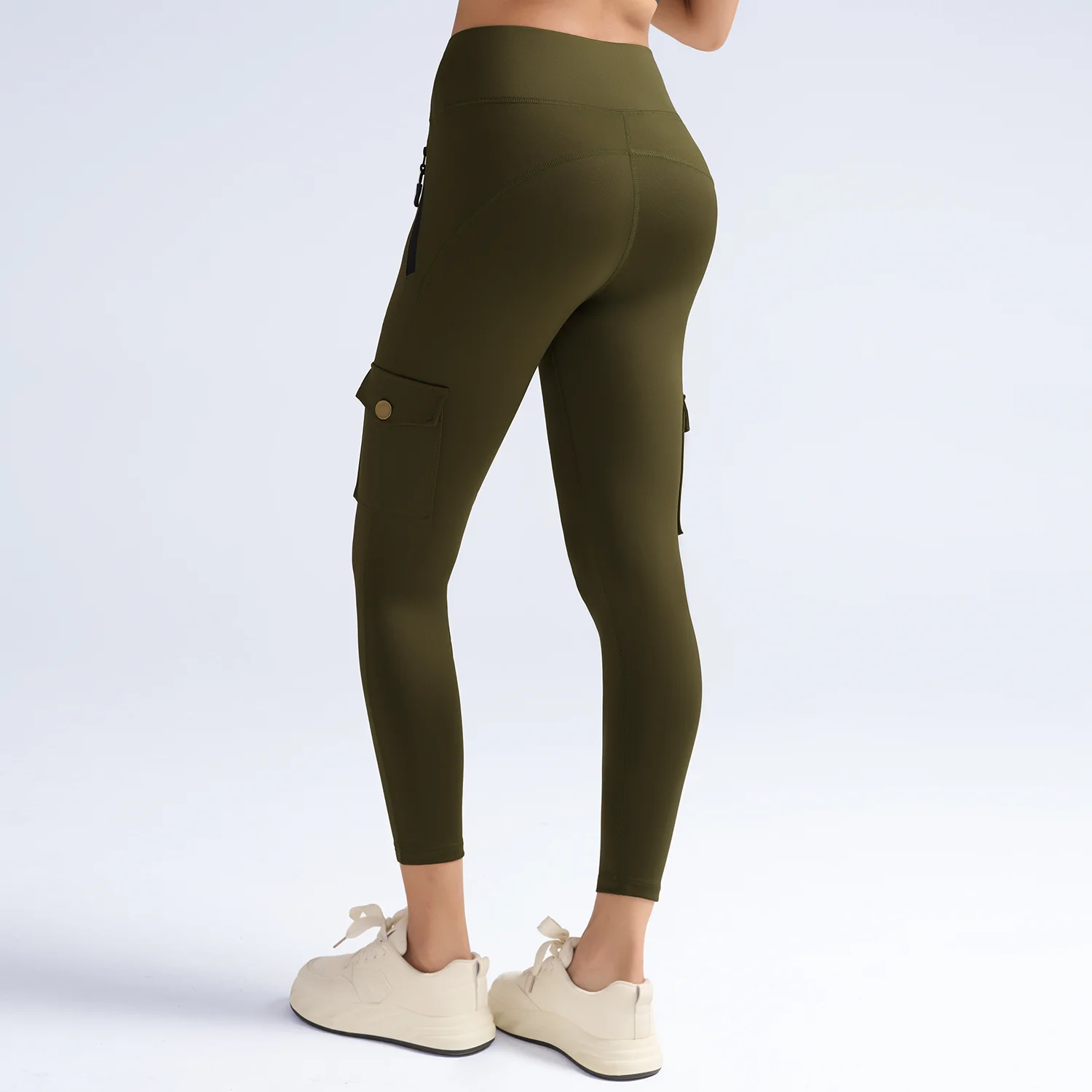 Moda Donna Pantaloni larghi Tasche Leggings Casual Communte Pantaloni cargo femminili Elastico a vita alta Leggings da allenamento semplici