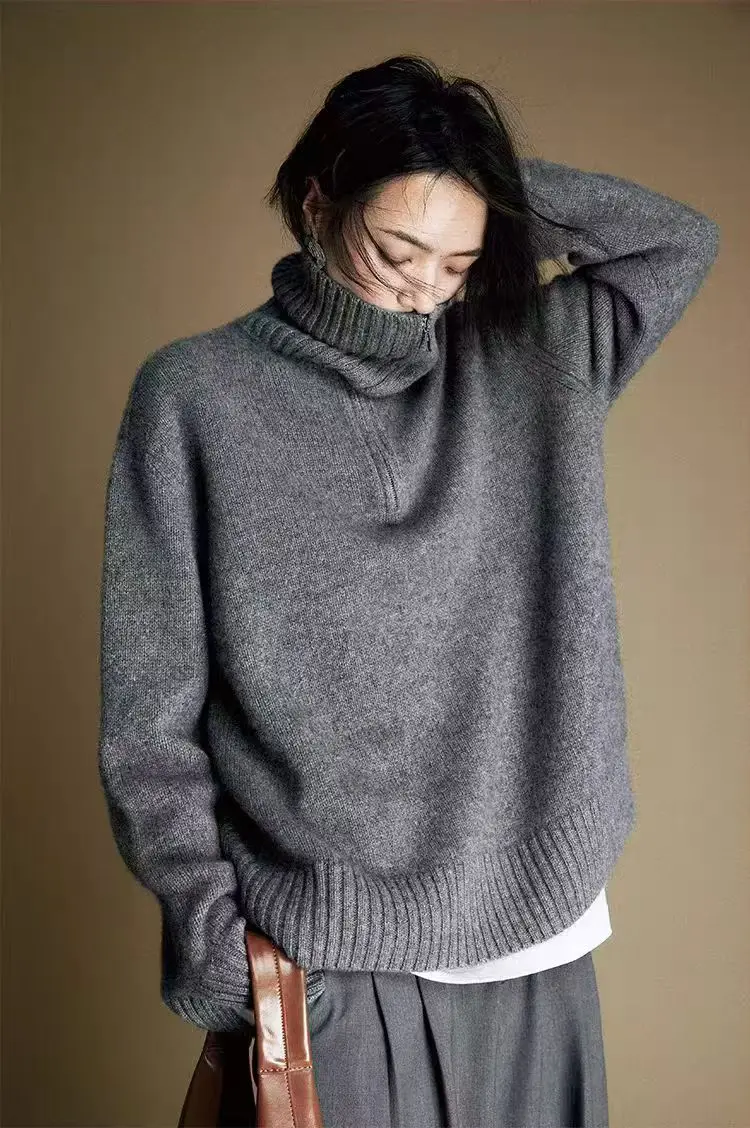 Hot selling autumn/winter new 100% wool sweater casual knitted pullover Turn-down collar ladies\' Top loose cashmere Blouse