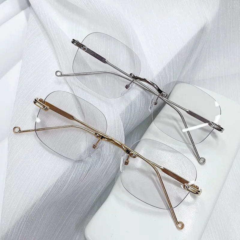 Frameless Beveled Glasses Anti-Blue Light Sunglasses with Premium Aesthetic Trendy for Big Faces and Slimming Effect