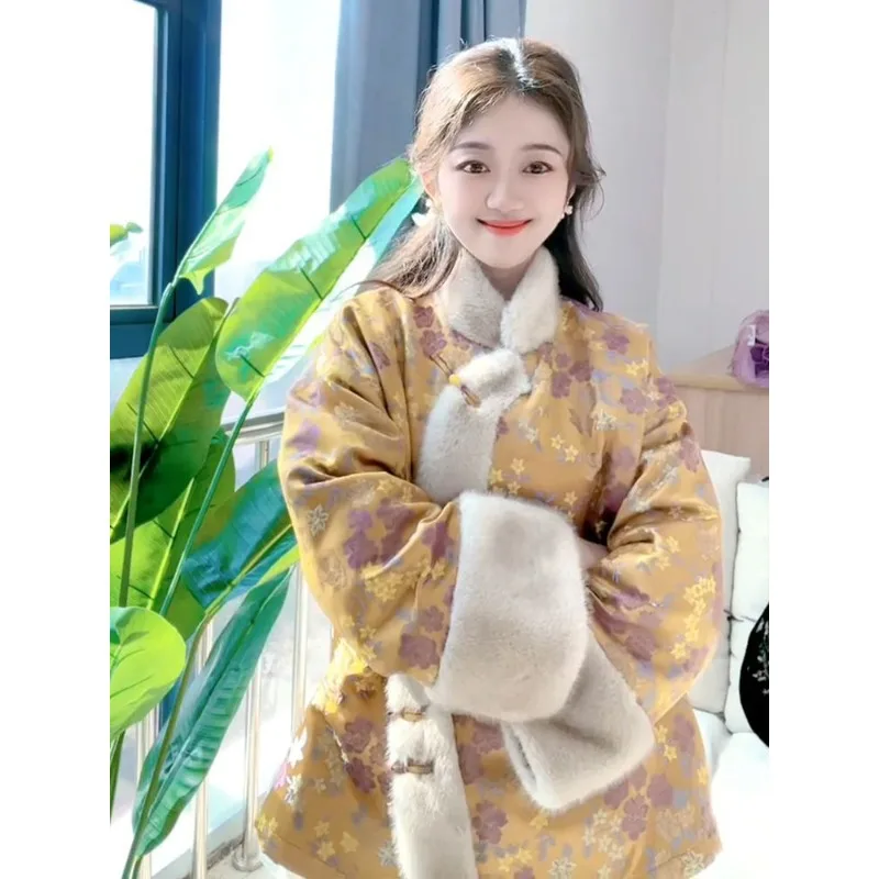 

New Yellow Chinese-style Cotton-padded Jacket The Women Winter Extremely Elegant and Good-looking Bestseller Fashion Outerwear