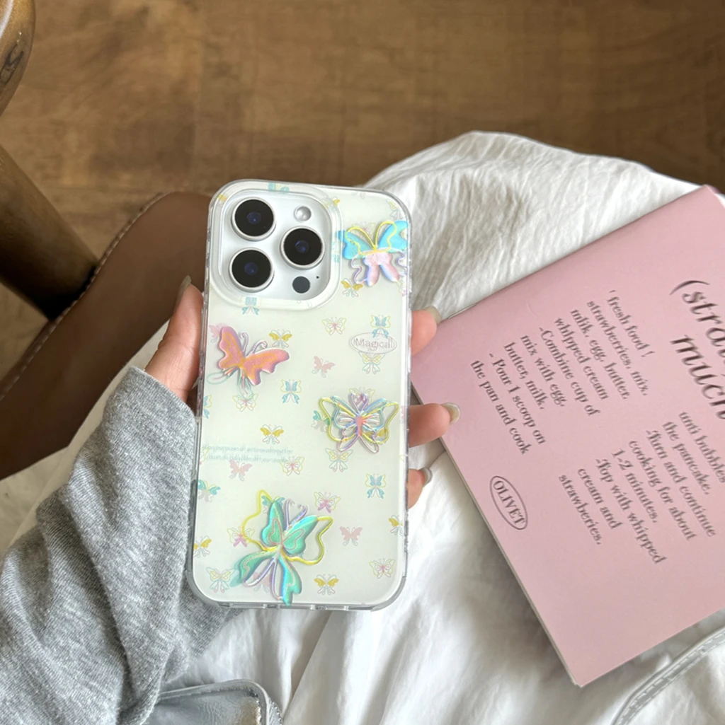

Advanced Art Illusory Color Gilding Butterfly Side Love Shockproof Protective Phone Cover Case for iPhone 16 15 14 13 Pro Max