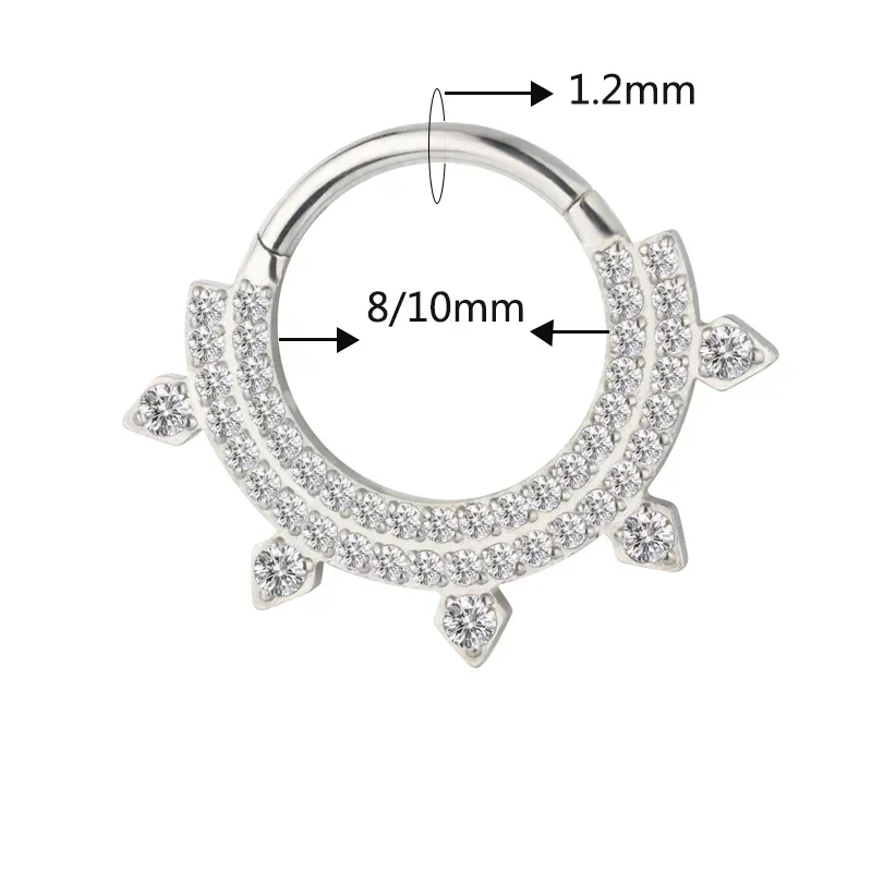 ASTM F136 Titanium EAR PIERC Fan-shaped and side CZ Ring Hoop Nose Rings Hinged Clicker Earring Labret Tragus Ring Body Piercing