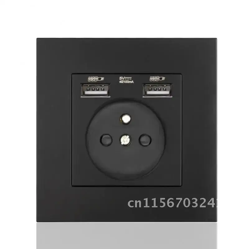 USB Wall Power Socket, Panel with Many New Styles, Socket for Bedroom, Wall Embedded AC 110V-250V 16A, EU Standard Double USB O