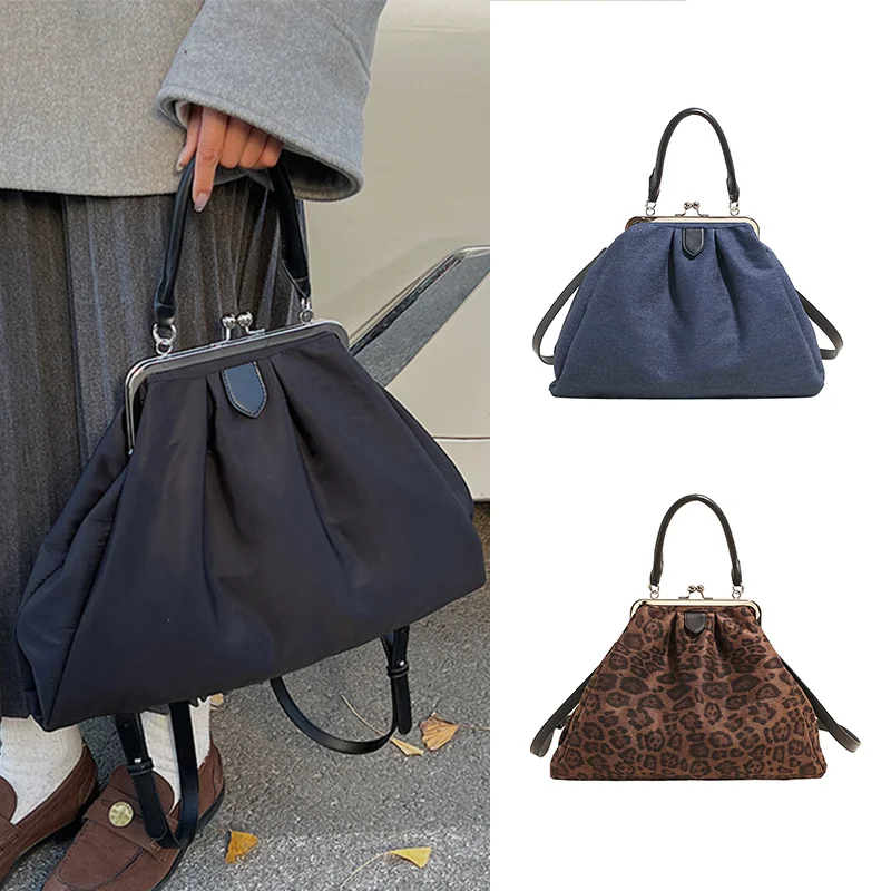 

Stylish Cloud Handbag With Clip Retro Large Capacity Women's Multifunctional Shoulder Bag High-end Oxford Cloth Travel Backpack