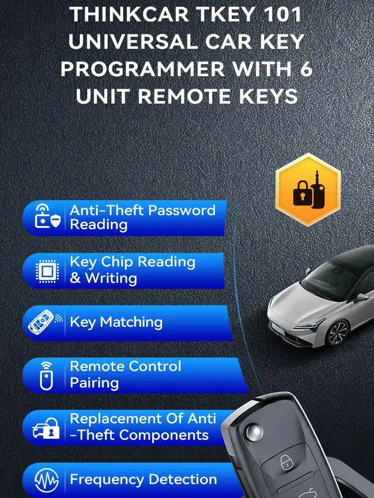 THINKCAR Tkey 101 Autosleutelprogrammeur met 6 sleutels, frequentiedetectie, afstandsbediening voor auto's, gereedschap voor THINKCAR 689BT MUCAR 892BT - afbeelding 2