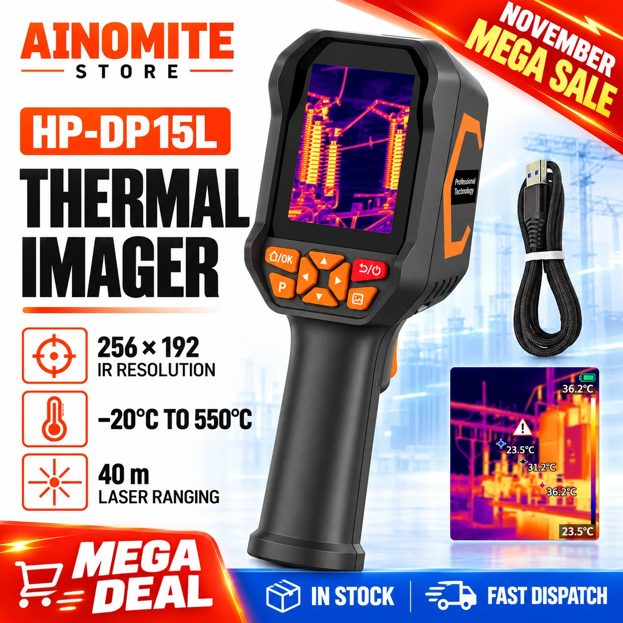 HP-DP15L Handheld Infrared Thermal Imaging Camera 512x384 TISR Resolution PC 2D/3D Analysis for Water Air Leak Inspection