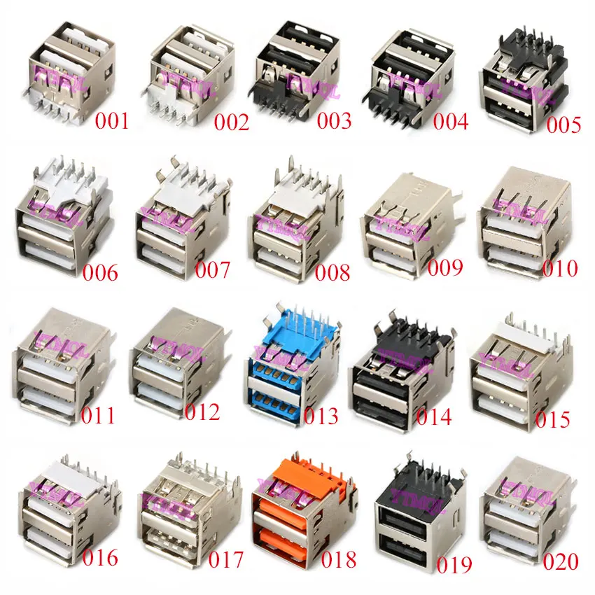 

5PCS Type A USB 2.0 Female Double Layer 8 Pin DIP 30V 1.5A Connectors Warp Port Jack Tail Plug Sockect Electric Terminals