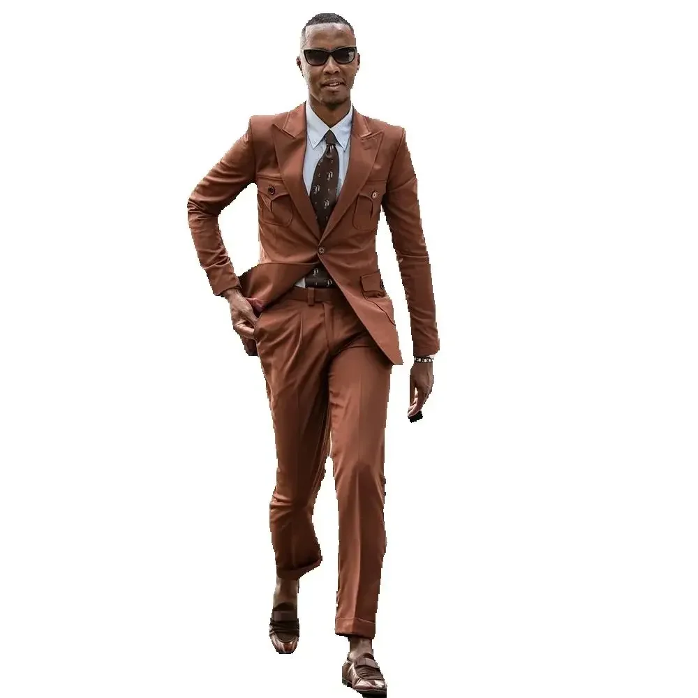 Slim Single Button Men Suit Two Pieces(Jacket+Pants) Lapel Outfits Chic Casual Party Prom Wedding Set