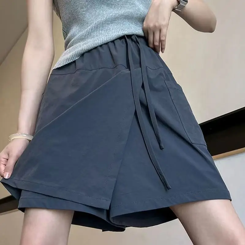 

Новые свободные шорты-юбка А-силуэта с завязками, больших размеров, в стиле High Street, универсальные, повседневные, винтажные, модная женская одежда